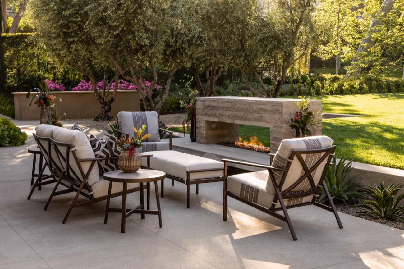 Elegant outdoor patio at dusk